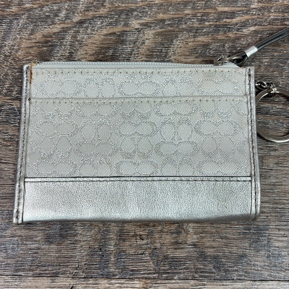 Coach Metallic Silver Leather Logo Keychain Wallet ID Holder - Picture 3 of 7